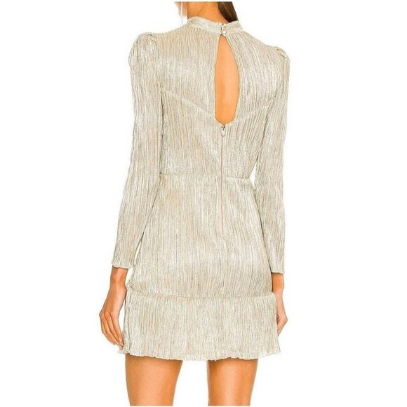 Saylor Saydee Mini Dress Beige Platinum Metallic Mock Neck Long Sleeve Sz Large - Picture 2 of 16